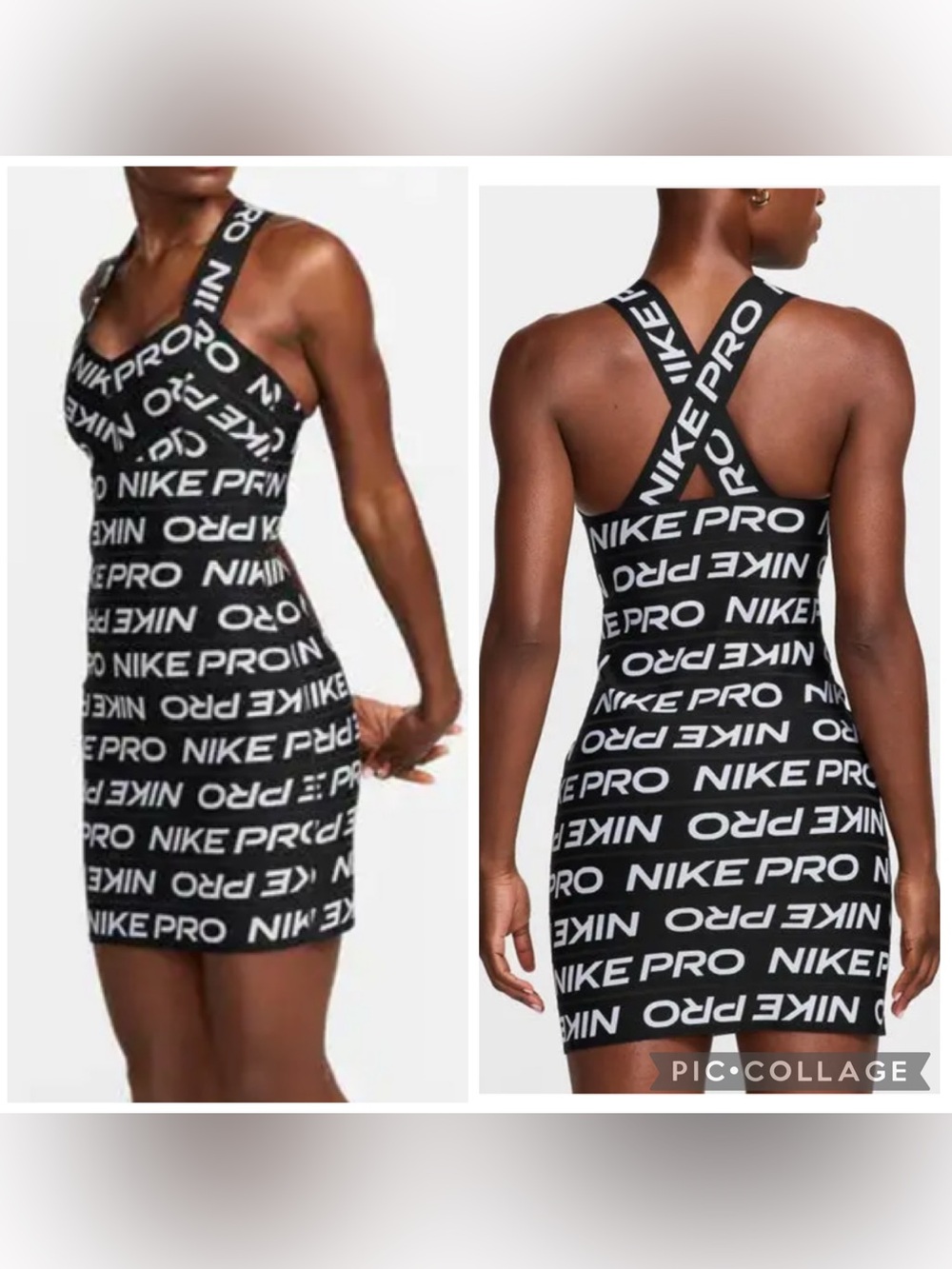 ❣️🆕NIKE Pro Bandage Dress Black & White All Over Logo Print $120 MSRP❣️ - Picture 2 of 9